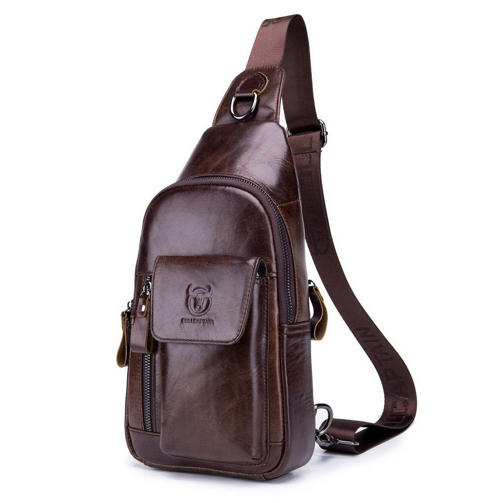 BULLCAPTAIN Leather Men Crossbody Shoulder Bag Chest Bag Sling Backpack