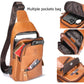 BULLCAPTAIN Mens Leather Sling Bag Outdoor Shoulder Crossbody Chest Bag with USB Charging Port
