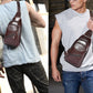 BULLCAPTAIN Mens Leather Sling Bag Outdoor Shoulder Crossbody Chest Bag with USB Charging Port