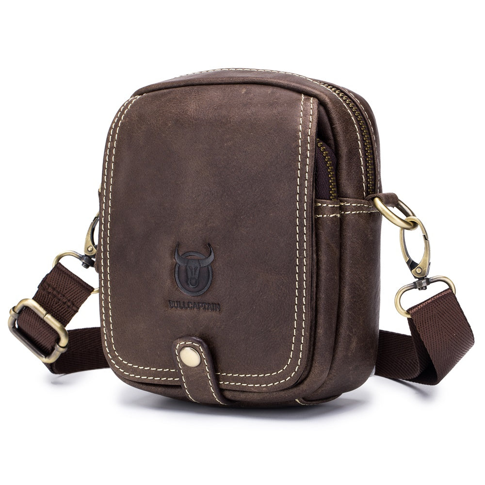 BULLCAPTAIN Men Small Shoulder Bag Genuine Leather Cell Phone Belt Waist Bag