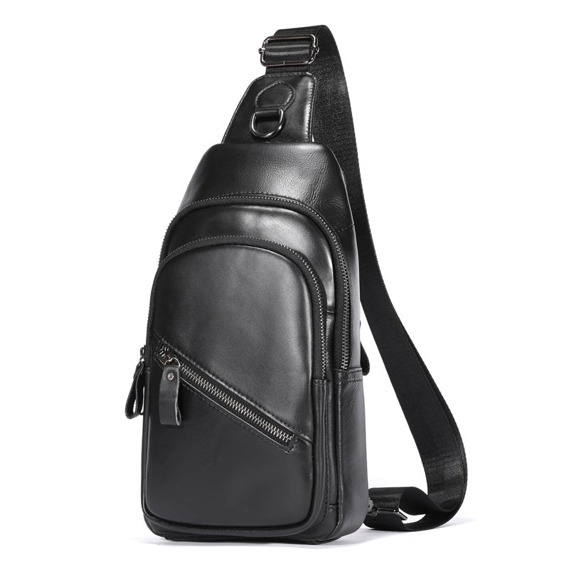 Men Leather Sling Backpack Crossbody Chest Bag Casual Travel Hiking Daypack