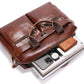 BULLCAPTAIN Vintage Leather Briefcase 16 Inch Messenger Laptop Bag For Men Work Business Travel