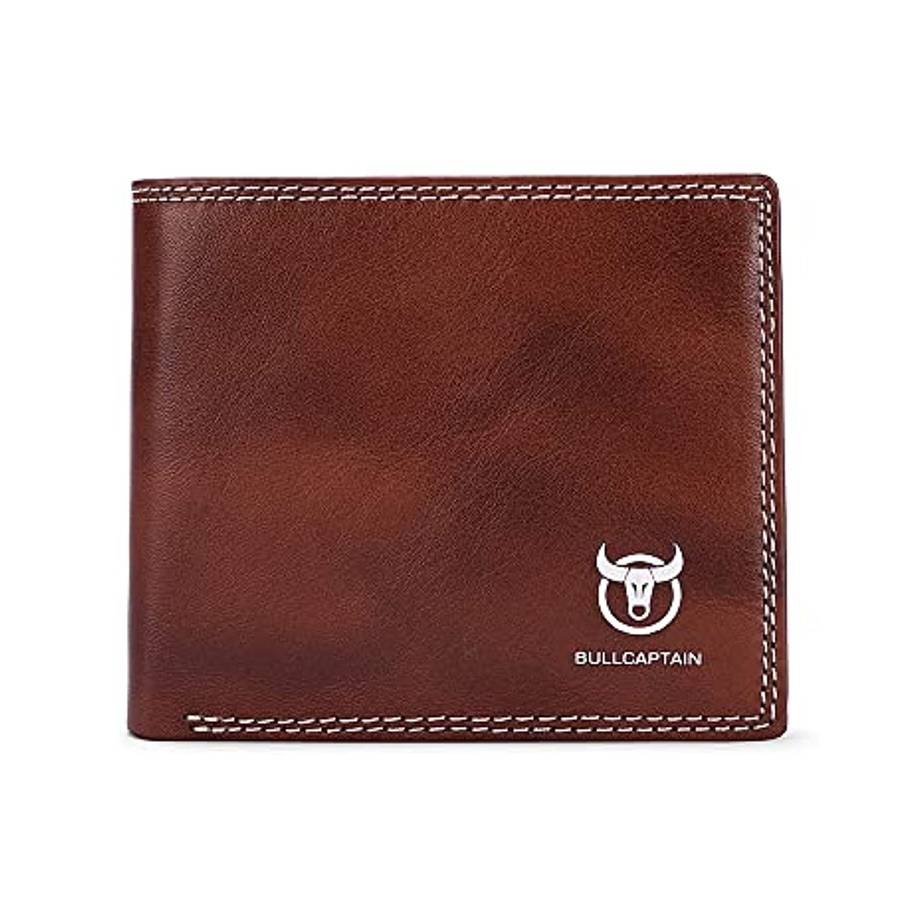 BULLCAPTAIN Men's Bifold Leather RFID Slim Wallet