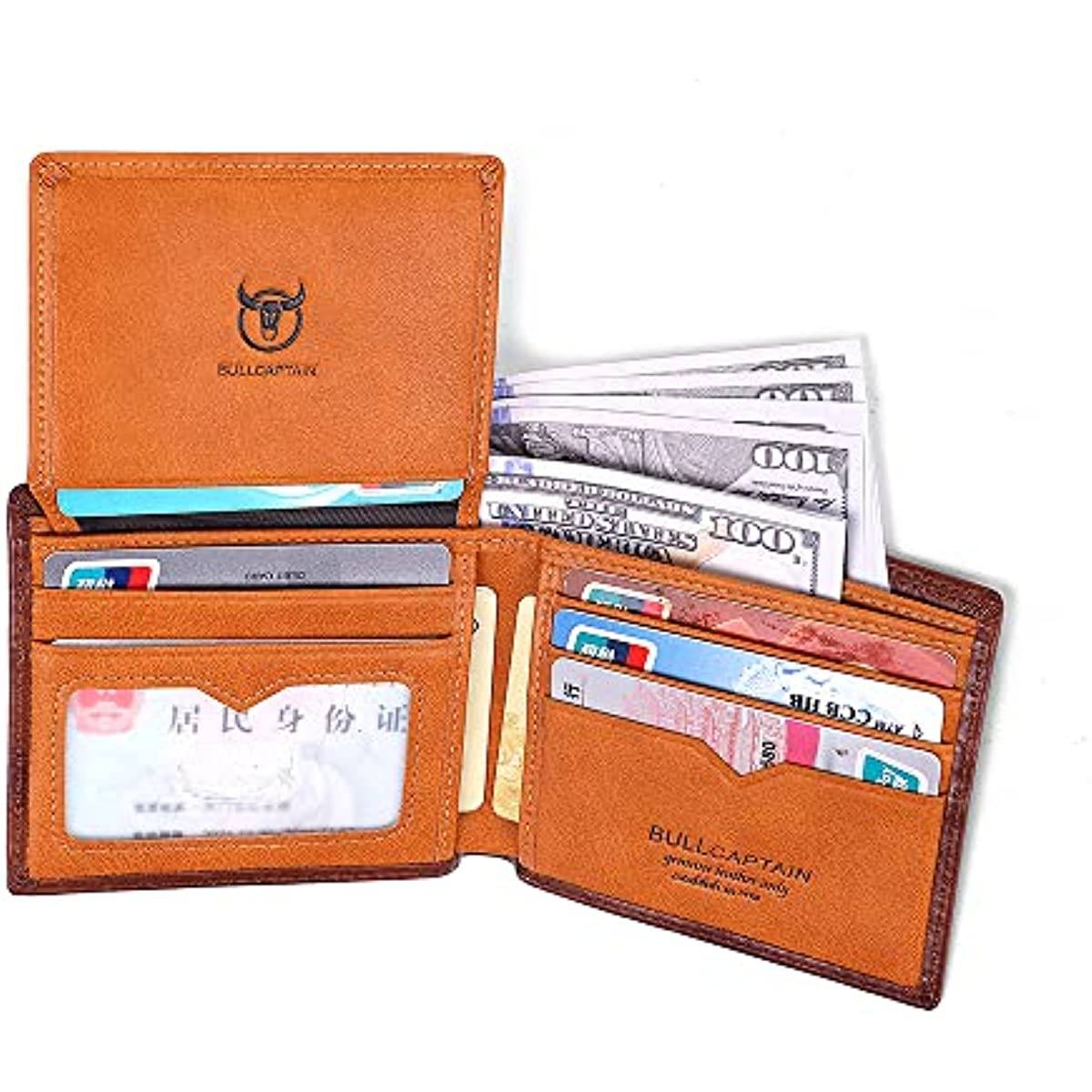 BULLCAPTAIN Men's Bifold Leather RFID Slim Wallet